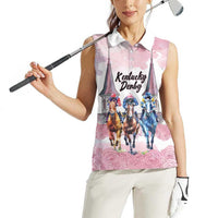 Kentucky Horse Racing Personalized Women Sleeveless Polo Shirt Churchill Downs Roses Pastel Pink