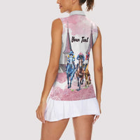 Kentucky Horse Racing Personalized Women Sleeveless Polo Shirt Churchill Downs Roses Pastel Pink