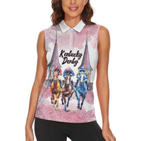 Kentucky Horse Racing Personalized Women Sleeveless Polo Shirt Churchill Downs Roses Pastel Pink