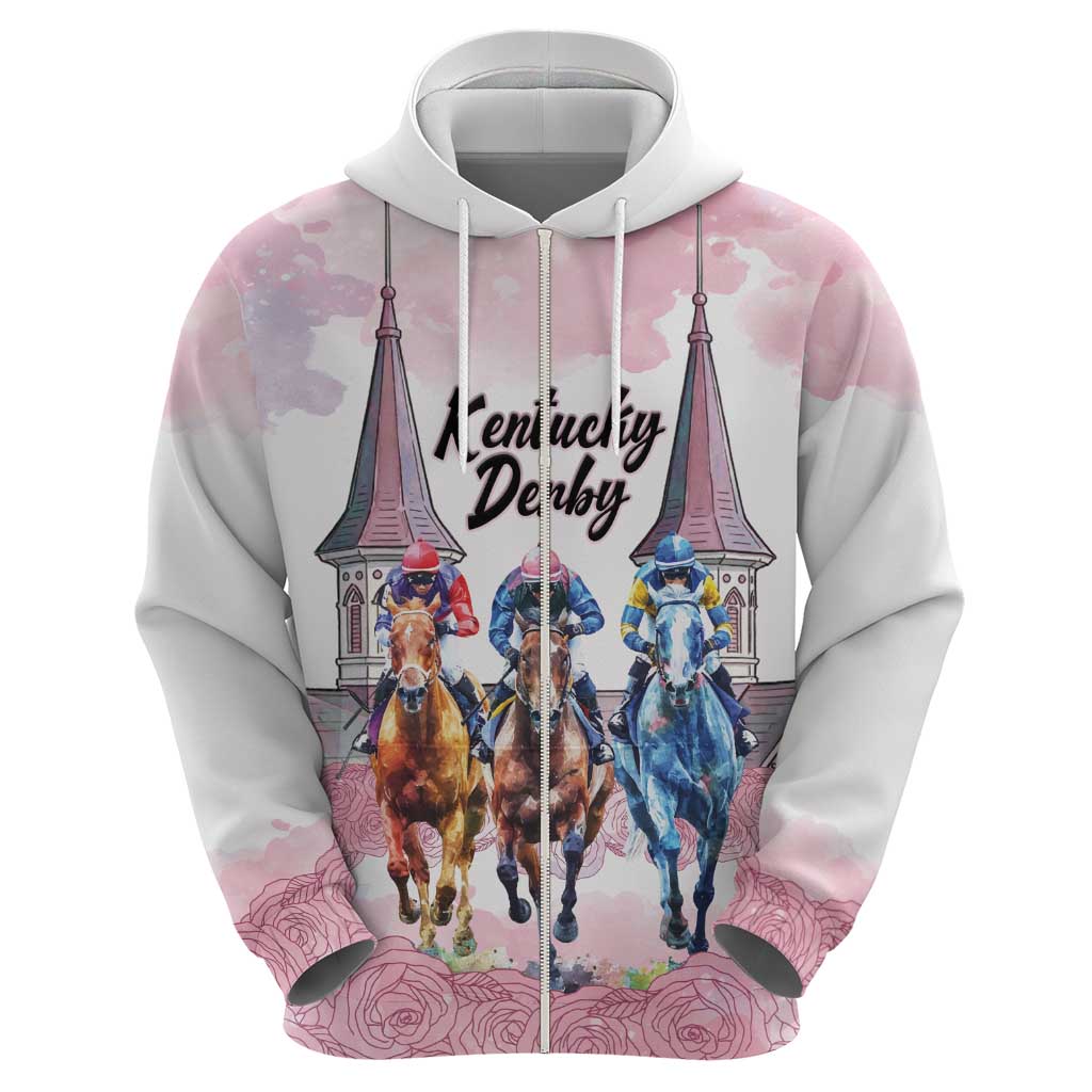 Kentucky Horse Racing Personalized Zip Hoodie Churchill Downs Roses Pastel Pink