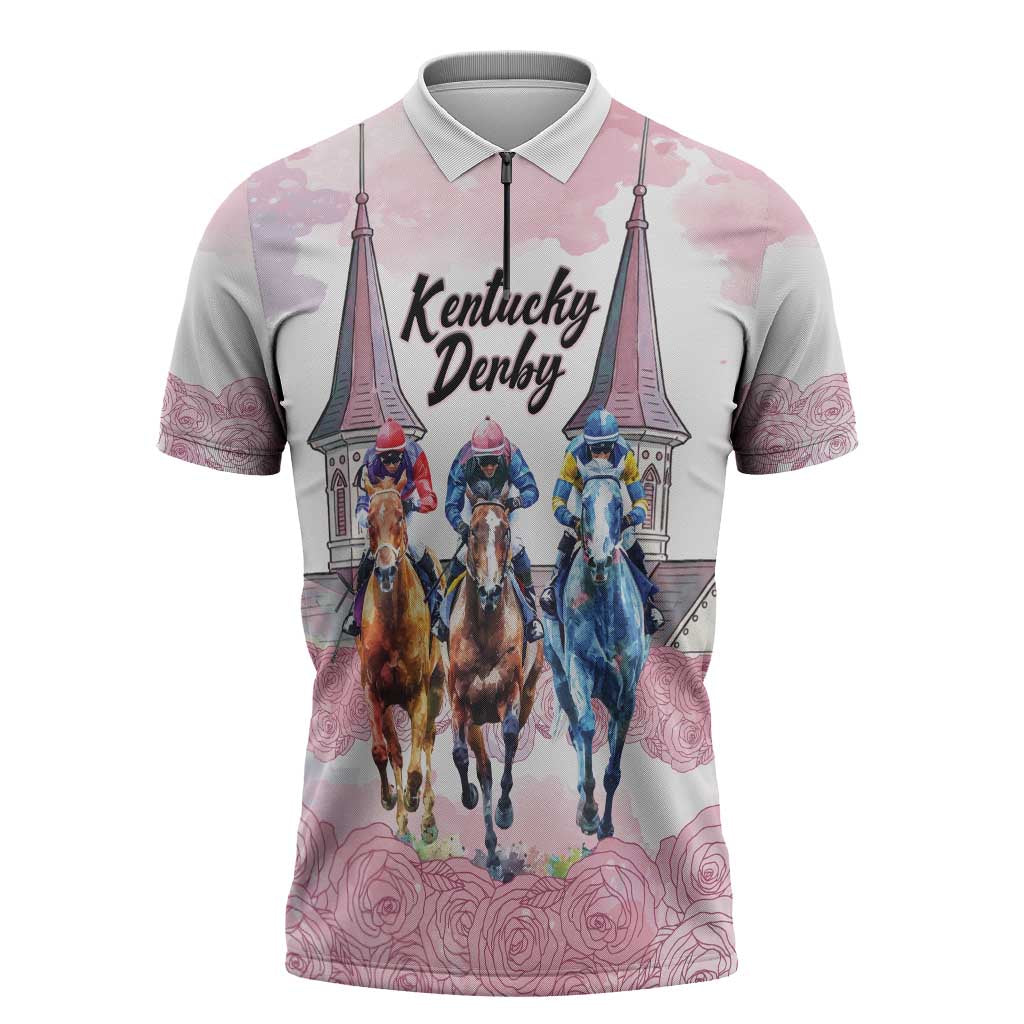Kentucky Horse Racing Personalized Zipper Polo Shirt Churchill Downs Roses Pastel Pink