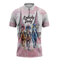 Kentucky Horse Racing Personalized Zipper Polo Shirt Churchill Downs Roses Pastel Pink