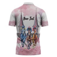 Kentucky Horse Racing Personalized Zipper Polo Shirt Churchill Downs Roses Pastel Pink