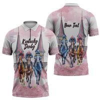 Kentucky Horse Racing Personalized Zipper Polo Shirt Churchill Downs Roses Pastel Pink