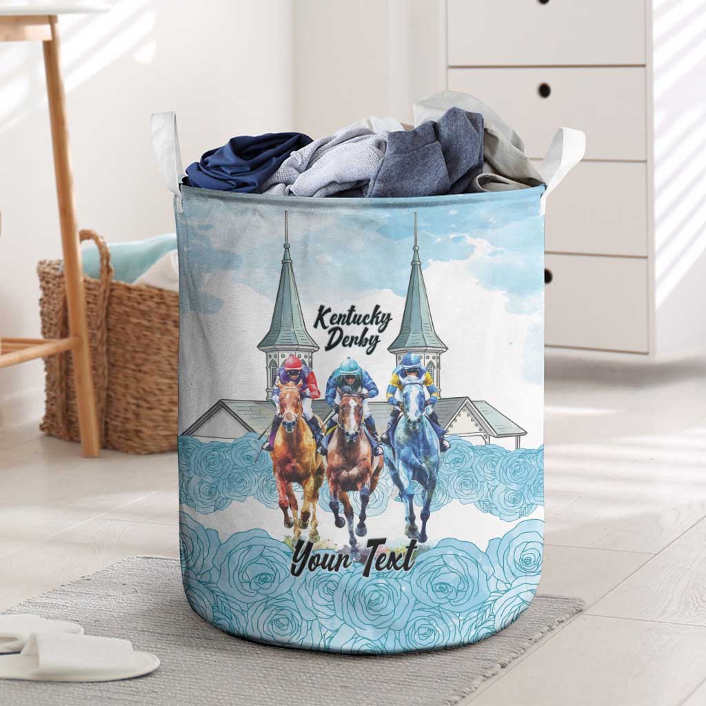 Kentucky Horse Racing Personalized Laundry Basket Churchill Downs Roses Pastel Blue