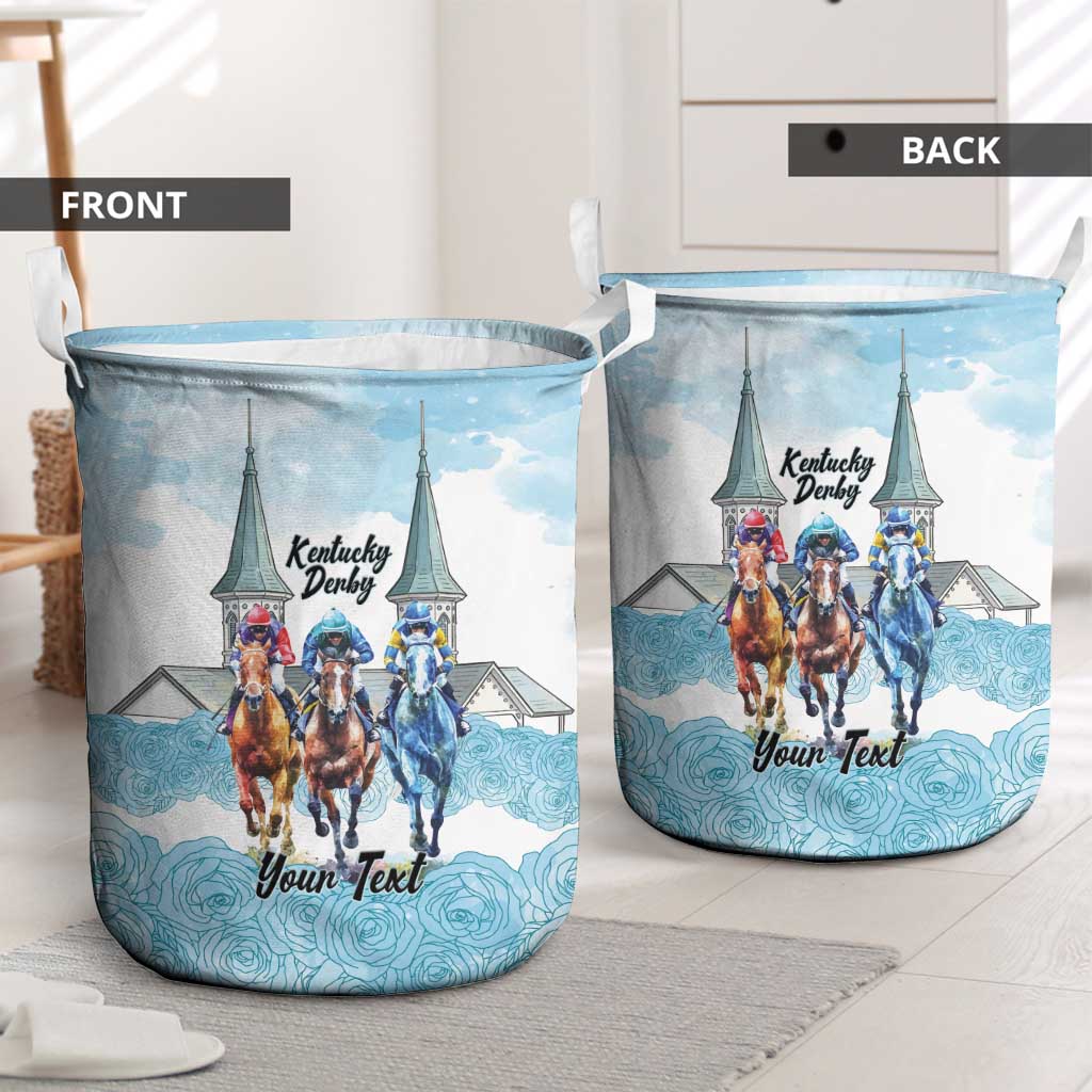 Kentucky Horse Racing Personalized Laundry Basket Churchill Downs Roses Pastel Blue