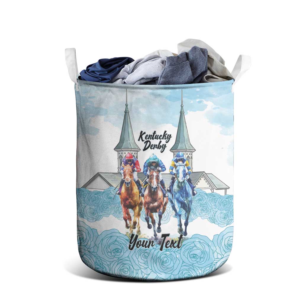 Kentucky Horse Racing Personalized Laundry Basket Churchill Downs Roses Pastel Blue