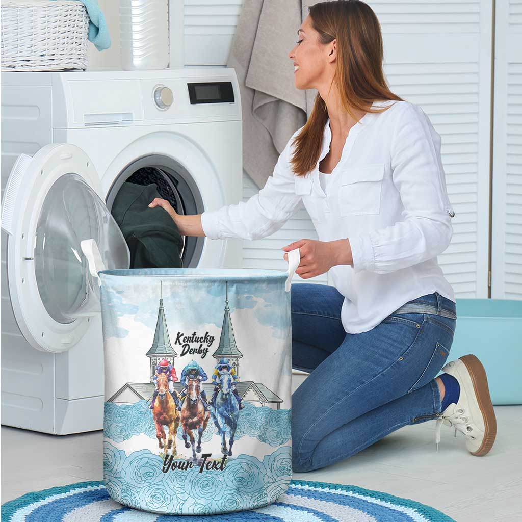 Kentucky Horse Racing Personalized Laundry Basket Churchill Downs Roses Pastel Blue