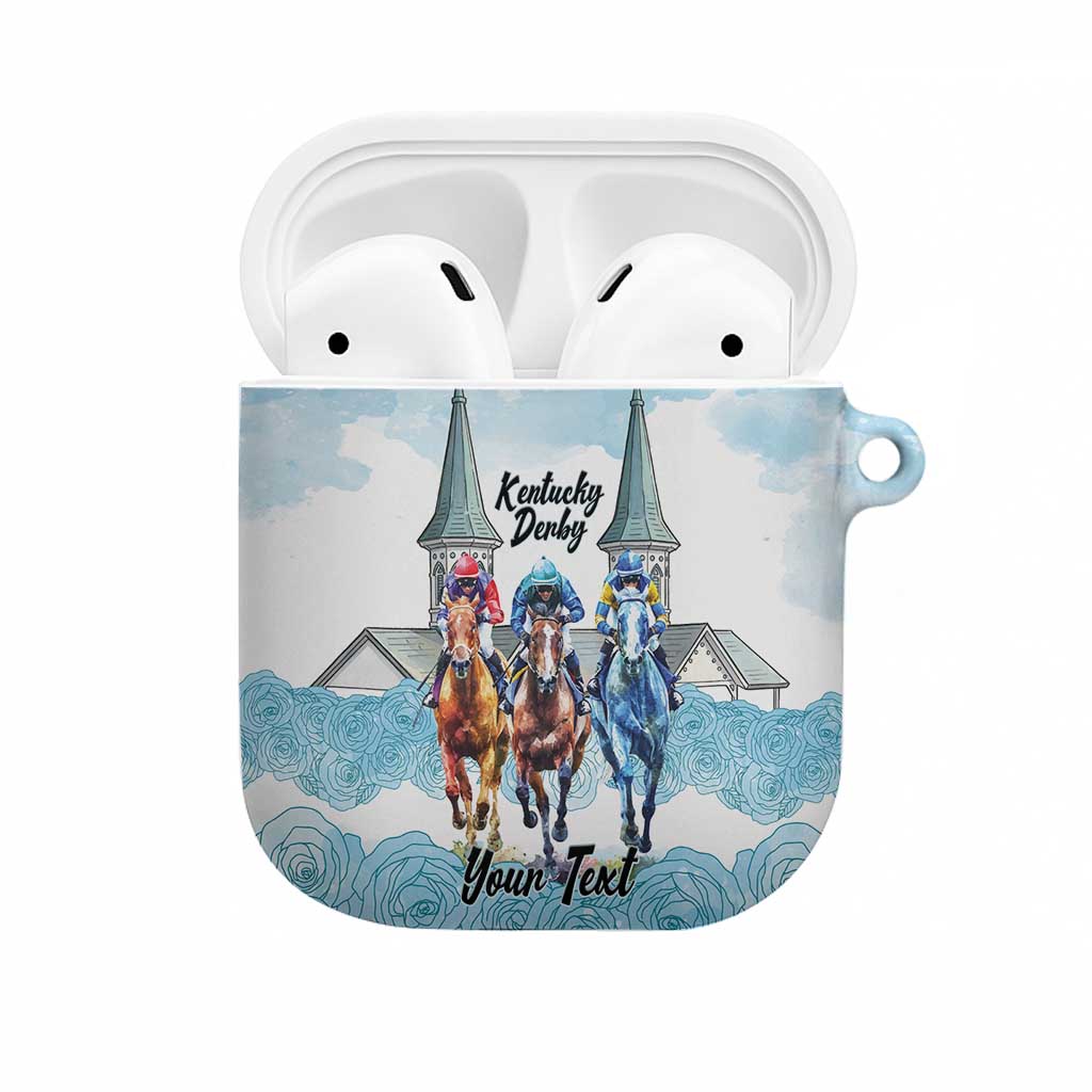 Kentucky Horse Racing Personalized AirPods Case Churchill Downs Roses Pastel Blue