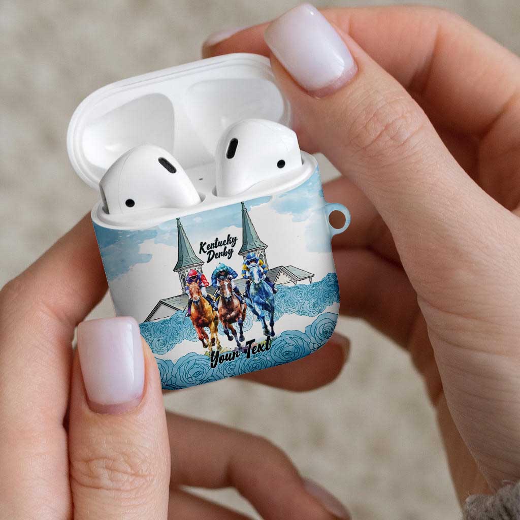 Kentucky Horse Racing Personalized AirPods Case Churchill Downs Roses Pastel Blue