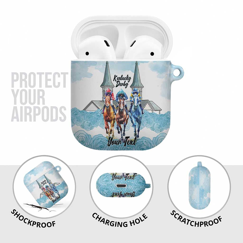 Kentucky Horse Racing Personalized AirPods Case Churchill Downs Roses Pastel Blue