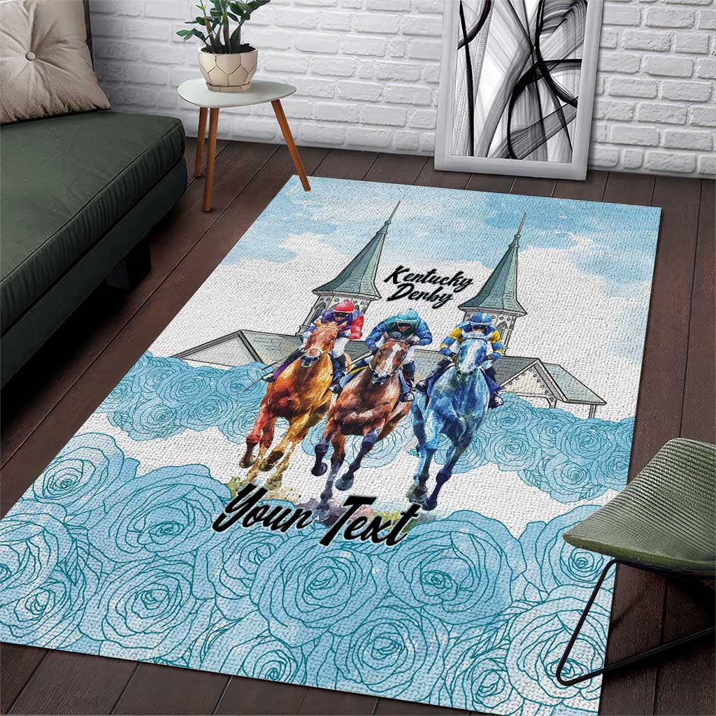 Kentucky Horse Racing Personalized Area Rug Churchill Downs Roses Pastel Blue