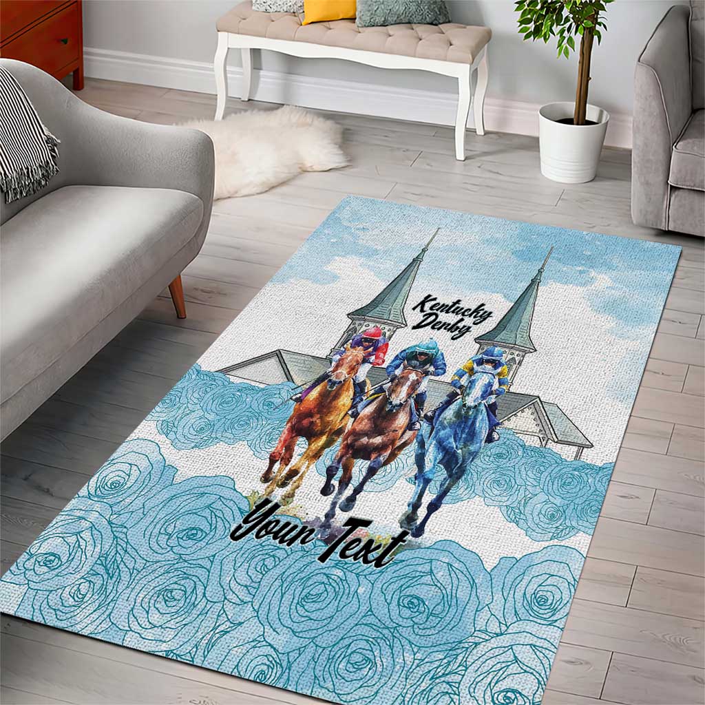 Kentucky Horse Racing Personalized Area Rug Churchill Downs Roses Pastel Blue