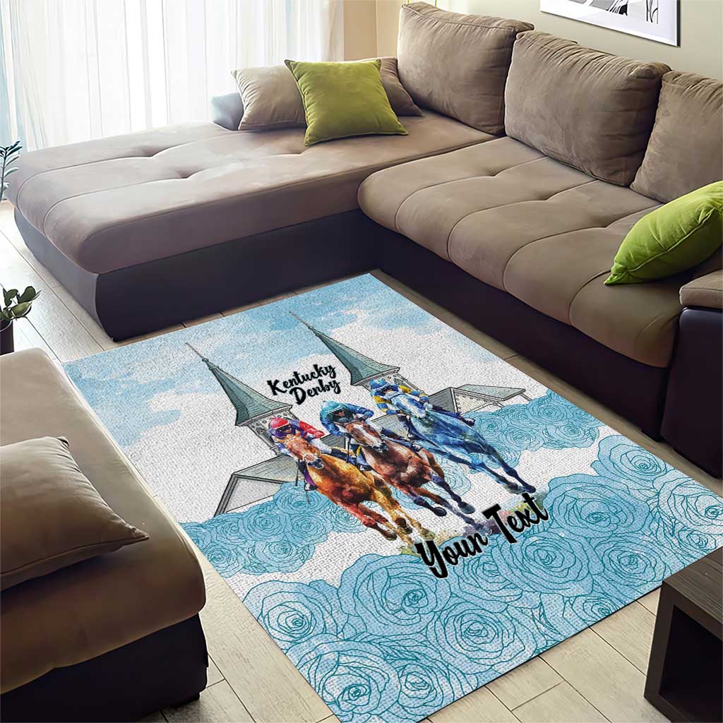 Kentucky Horse Racing Personalized Area Rug Churchill Downs Roses Pastel Blue
