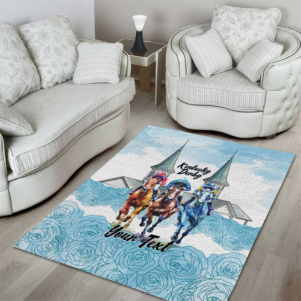 Kentucky Horse Racing Personalized Area Rug Churchill Downs Roses Pastel Blue