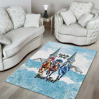 Kentucky Horse Racing Personalized Area Rug Churchill Downs Roses Pastel Blue