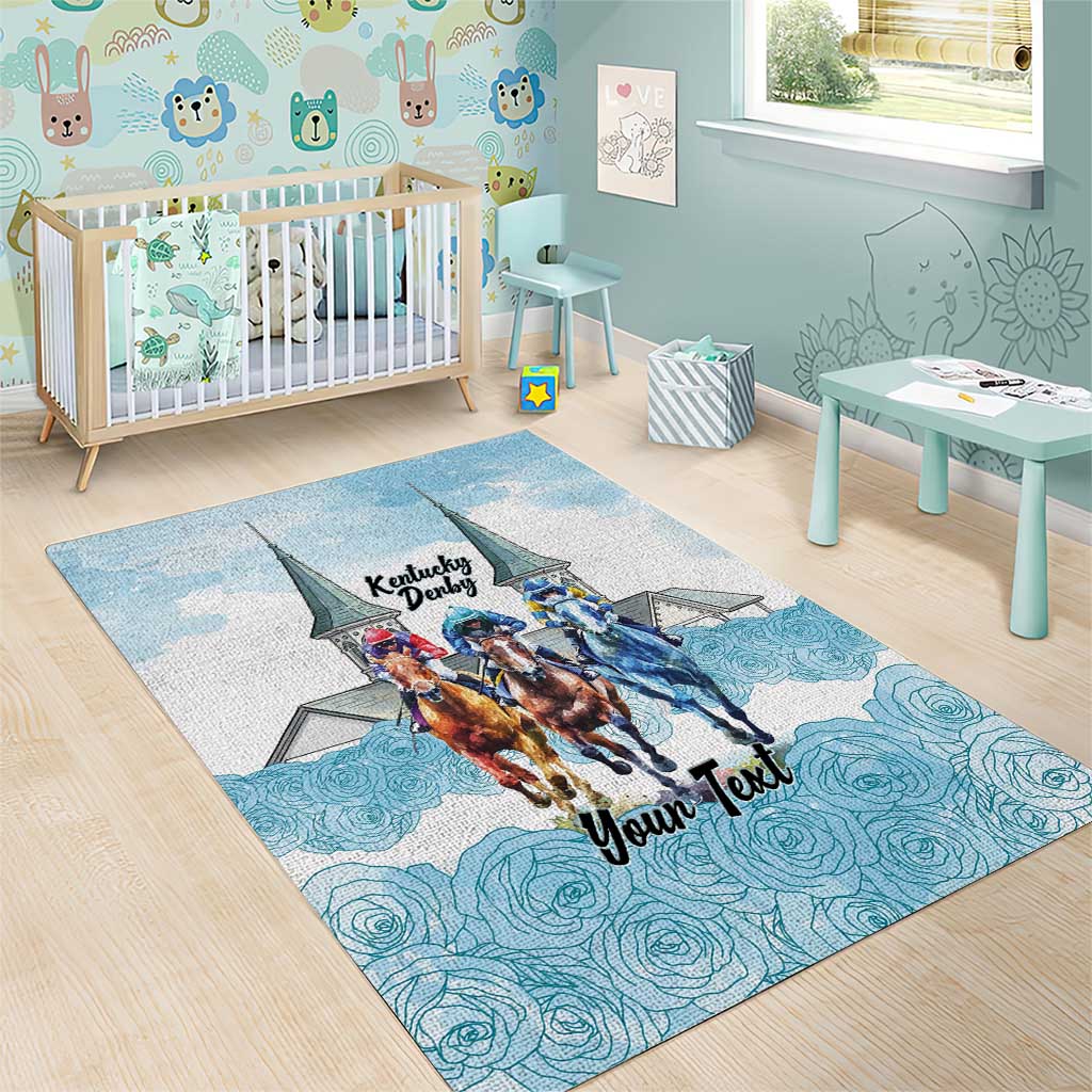 Kentucky Horse Racing Personalized Area Rug Churchill Downs Roses Pastel Blue