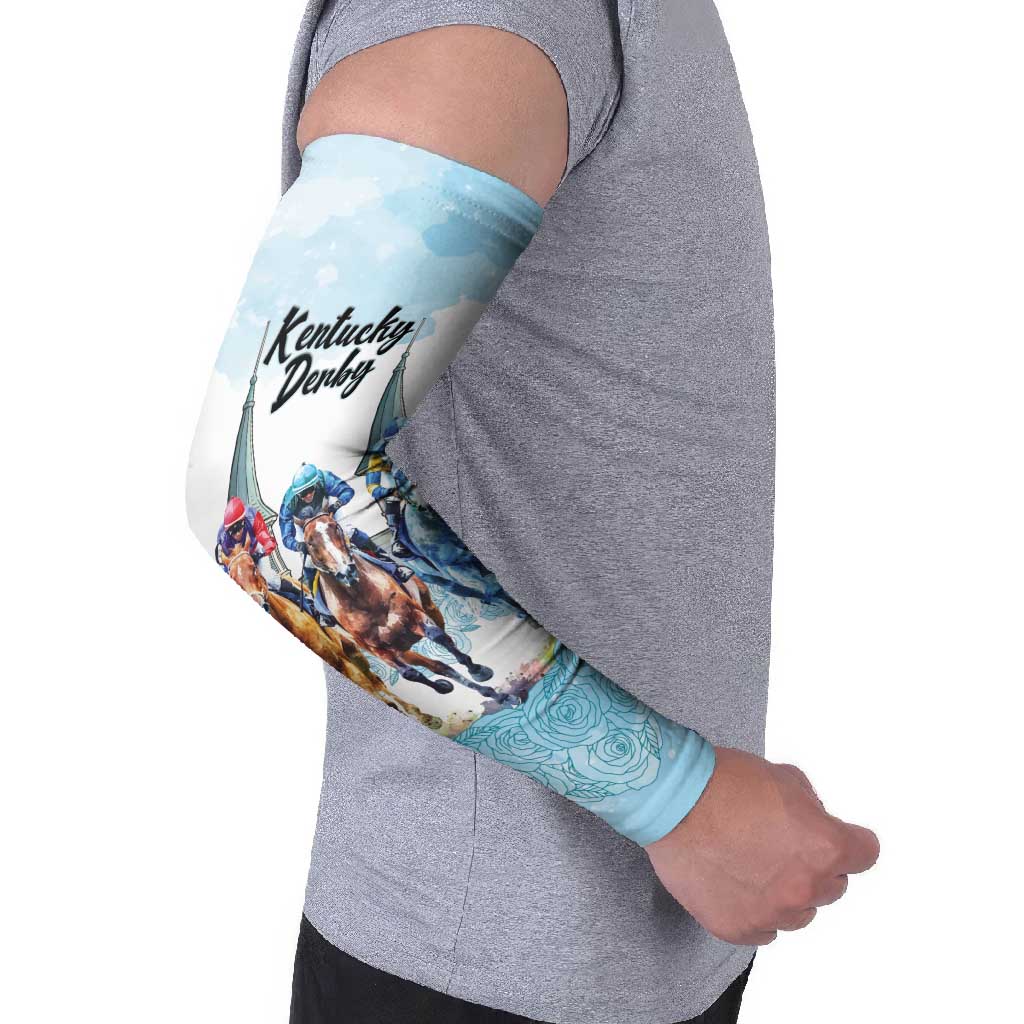 Kentucky Horse Racing Personalized Arm Sleeves Churchill Downs Roses Pastel Blue