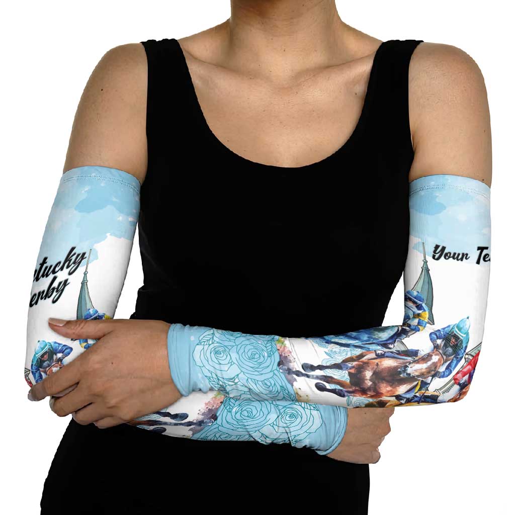 Kentucky Horse Racing Personalized Arm Sleeves Churchill Downs Roses Pastel Blue