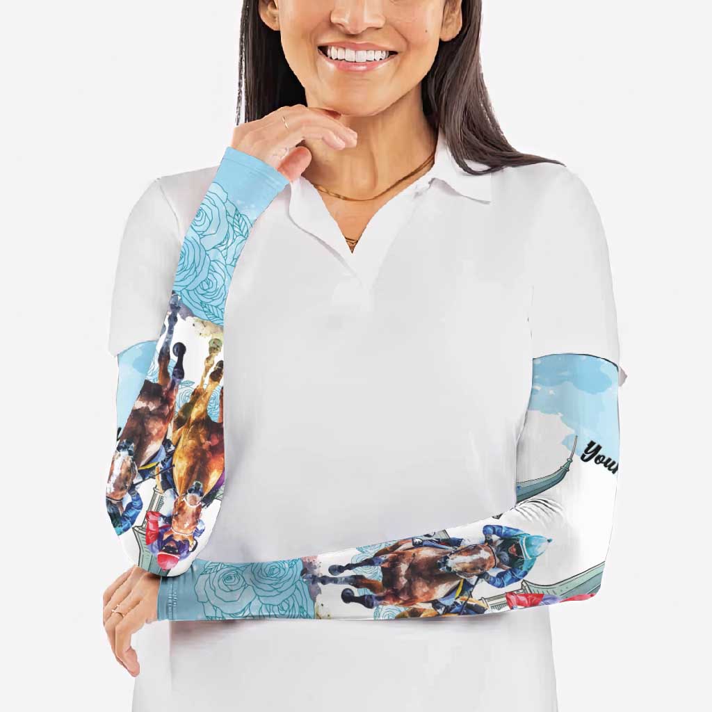 Kentucky Horse Racing Personalized Arm Sleeves Churchill Downs Roses Pastel Blue