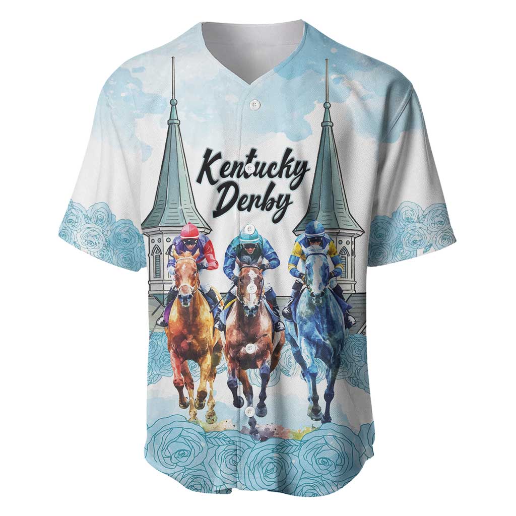 Kentucky Horse Racing Personalized Baseball Jersey Churchill Downs Roses Pastel Blue