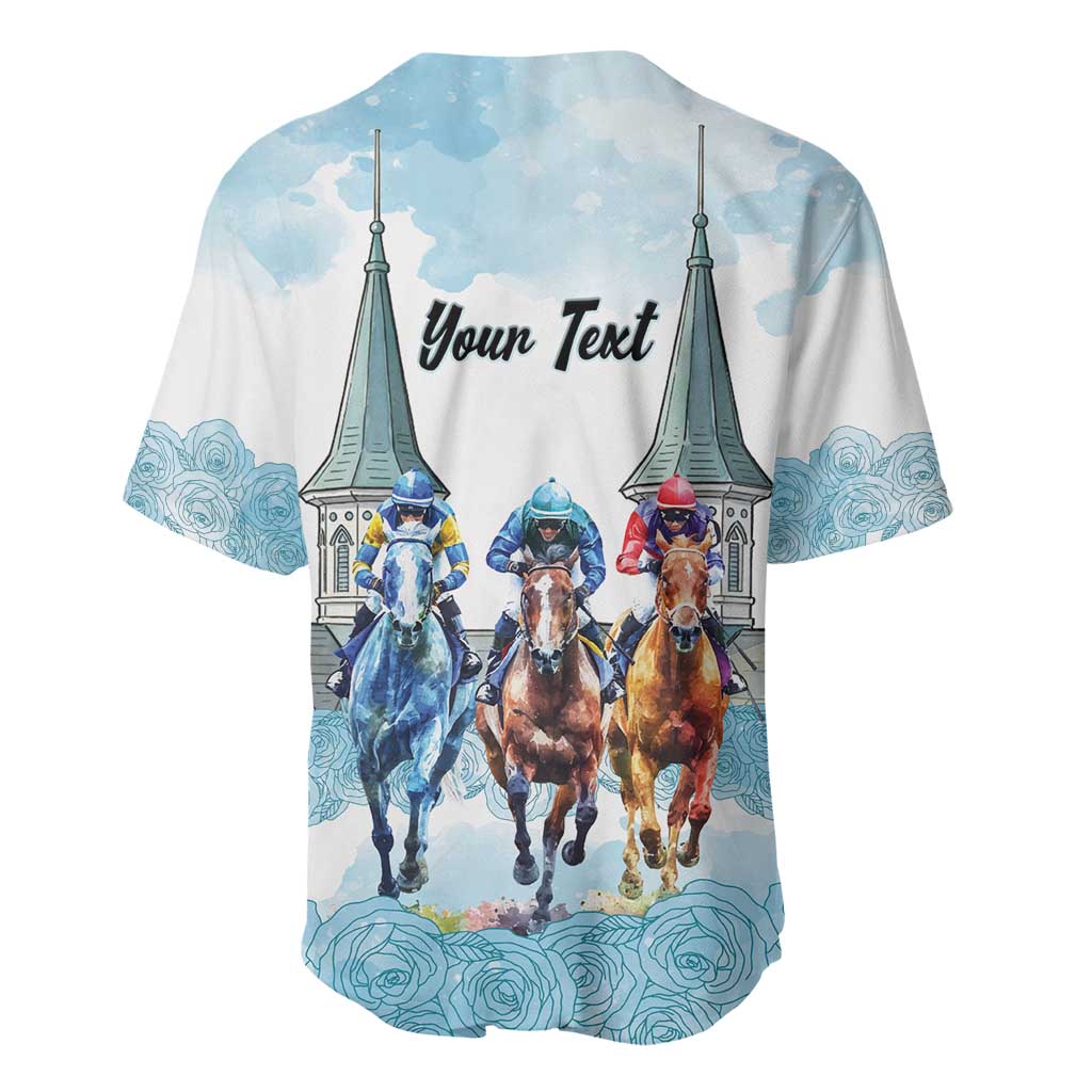 Kentucky Horse Racing Personalized Baseball Jersey Churchill Downs Roses Pastel Blue