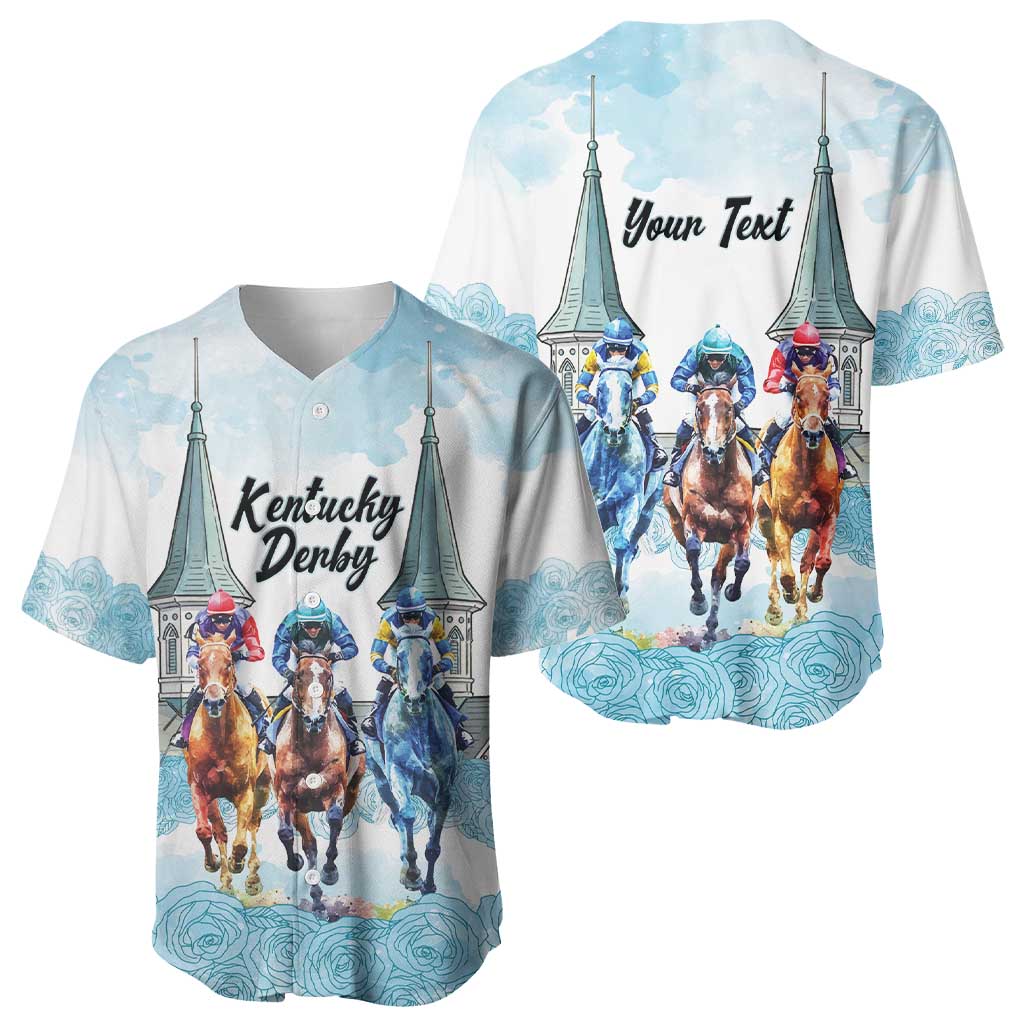 Kentucky Horse Racing Personalized Baseball Jersey Churchill Downs Roses Pastel Blue