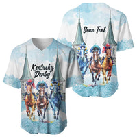 Kentucky Horse Racing Personalized Baseball Jersey Churchill Downs Roses Pastel Blue