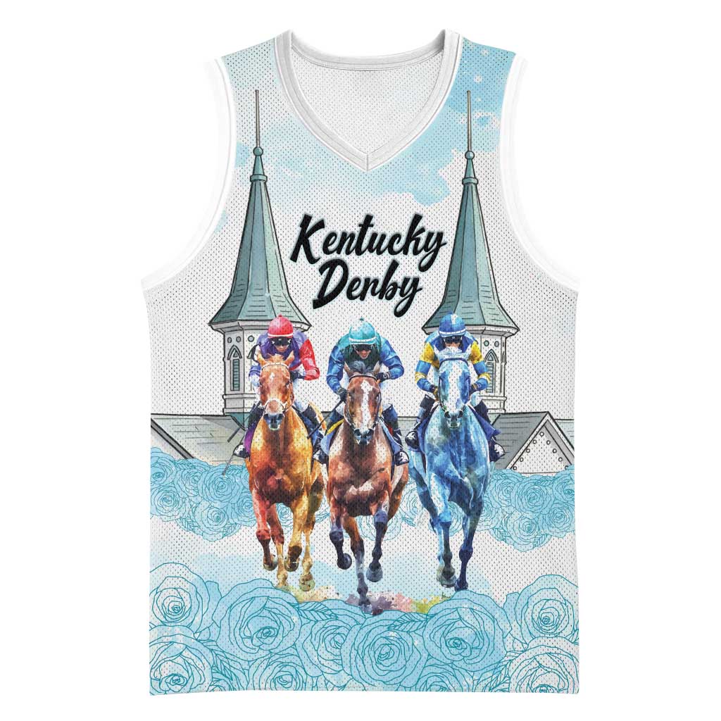 Kentucky Horse Racing Personalized Basketball Jersey Churchill Downs Roses Pastel Blue