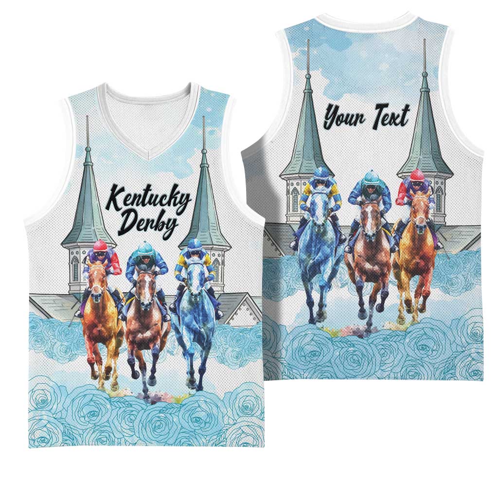 Kentucky Horse Racing Personalized Basketball Jersey Churchill Downs Roses Pastel Blue