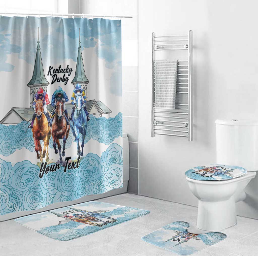 Kentucky Horse Racing Personalized Bathroom Set Churchill Downs Roses Pastel Blue