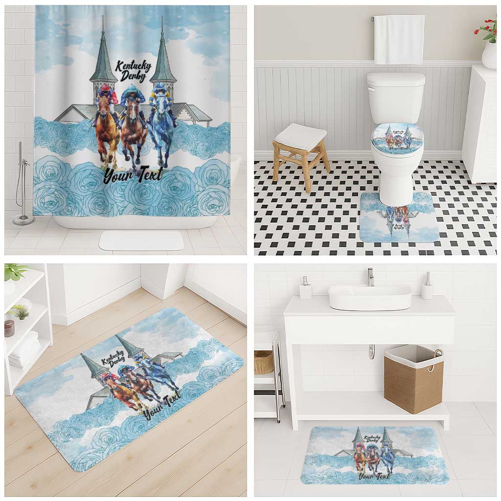 Kentucky Horse Racing Personalized Bathroom Set Churchill Downs Roses Pastel Blue