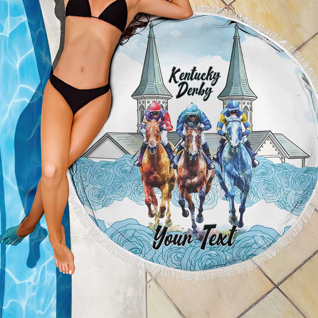 Kentucky Horse Racing Personalized Beach Blanket Churchill Downs Roses Pastel Blue