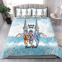 Kentucky Horse Racing Personalized Bedding Set Churchill Downs Roses Pastel Blue