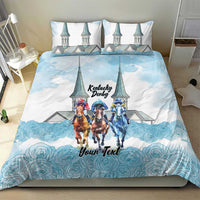 Kentucky Horse Racing Personalized Bedding Set Churchill Downs Roses Pastel Blue