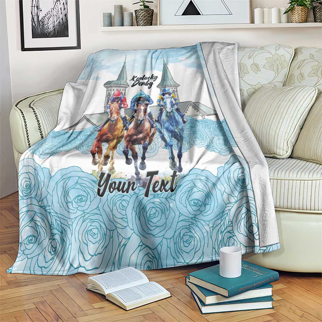 Kentucky Horse Racing Personalized Blanket Churchill Downs Roses Pastel Blue