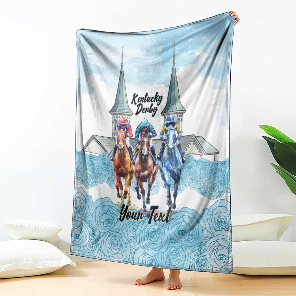 Kentucky Horse Racing Personalized Blanket Churchill Downs Roses Pastel Blue