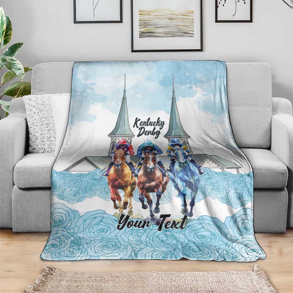 Kentucky Horse Racing Personalized Blanket Churchill Downs Roses Pastel Blue