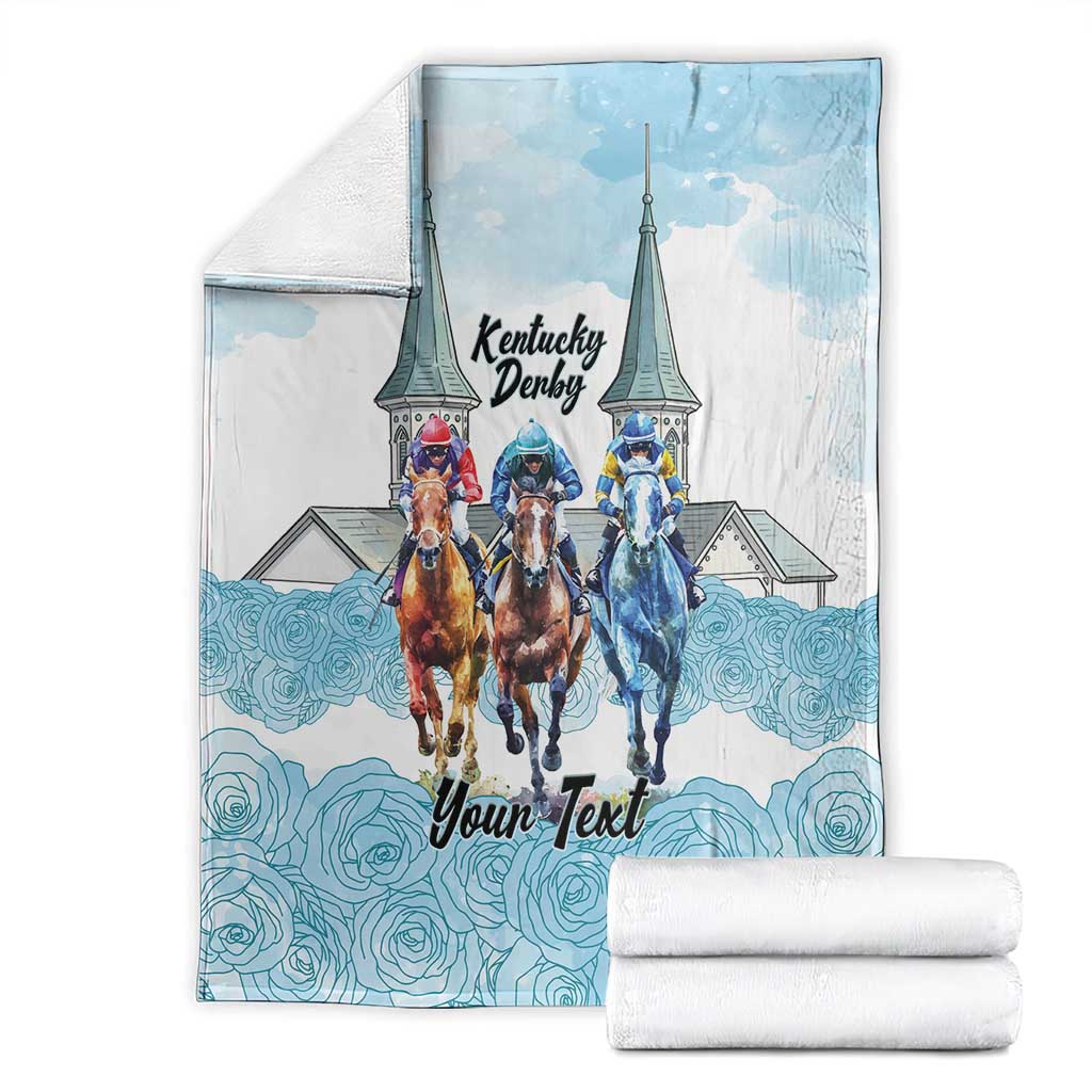 Kentucky Horse Racing Personalized Blanket Churchill Downs Roses Pastel Blue