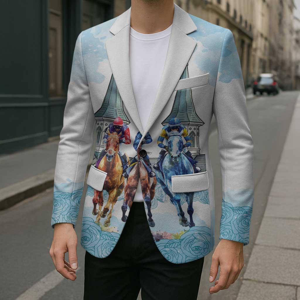 Kentucky Horse Racing Personalized Blazer Churchill Downs Roses Pastel Blue