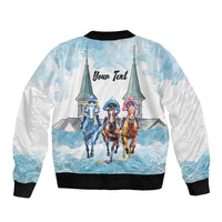Kentucky Horse Racing Personalized Bomber Jacket Churchill Downs Roses Pastel Blue