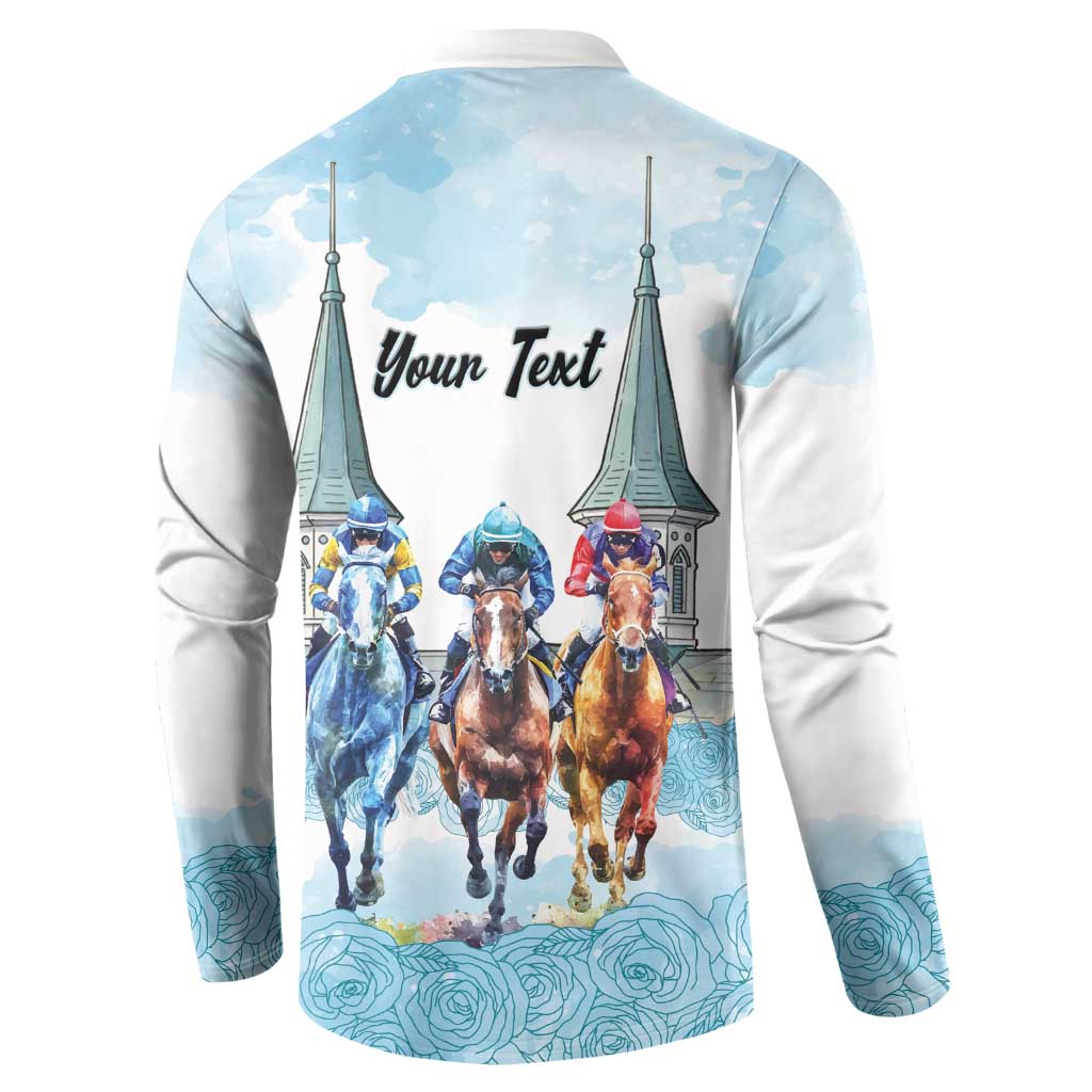 Kentucky Horse Racing Personalized Button Sweatshirt Churchill Downs Roses Pastel Blue