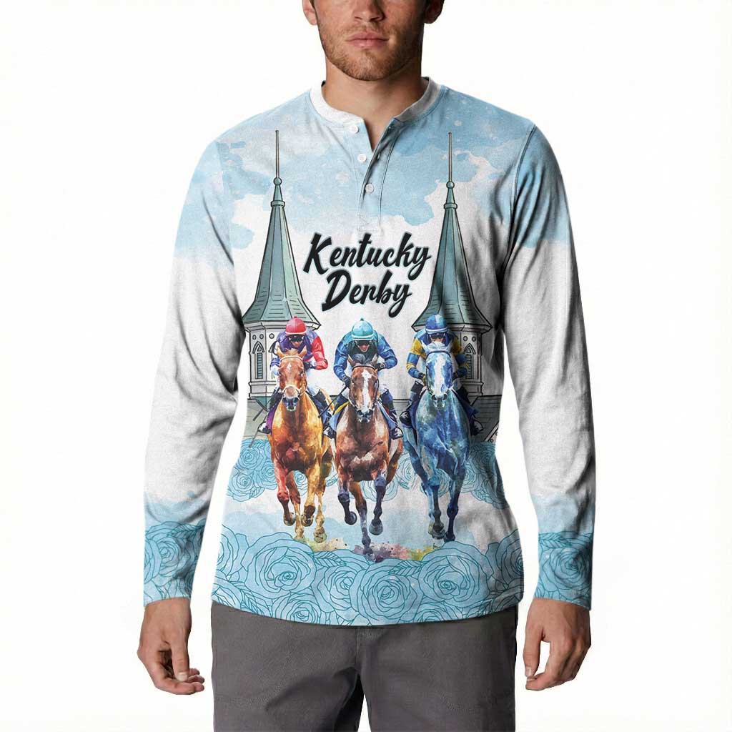 Kentucky Horse Racing Personalized Button Sweatshirt Churchill Downs Roses Pastel Blue