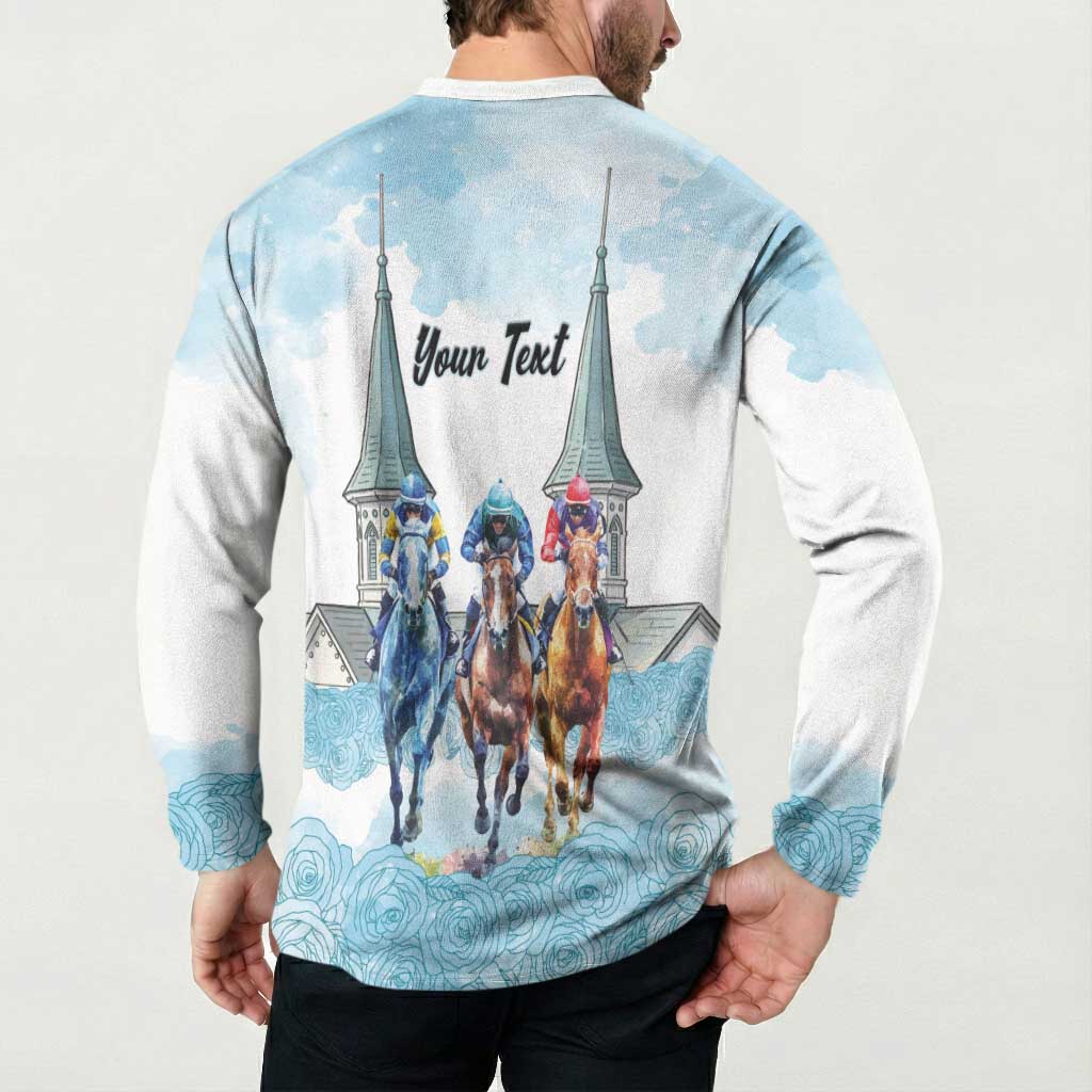 Kentucky Horse Racing Personalized Button Sweatshirt Churchill Downs Roses Pastel Blue