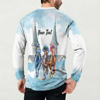 Kentucky Horse Racing Personalized Button Sweatshirt Churchill Downs Roses Pastel Blue