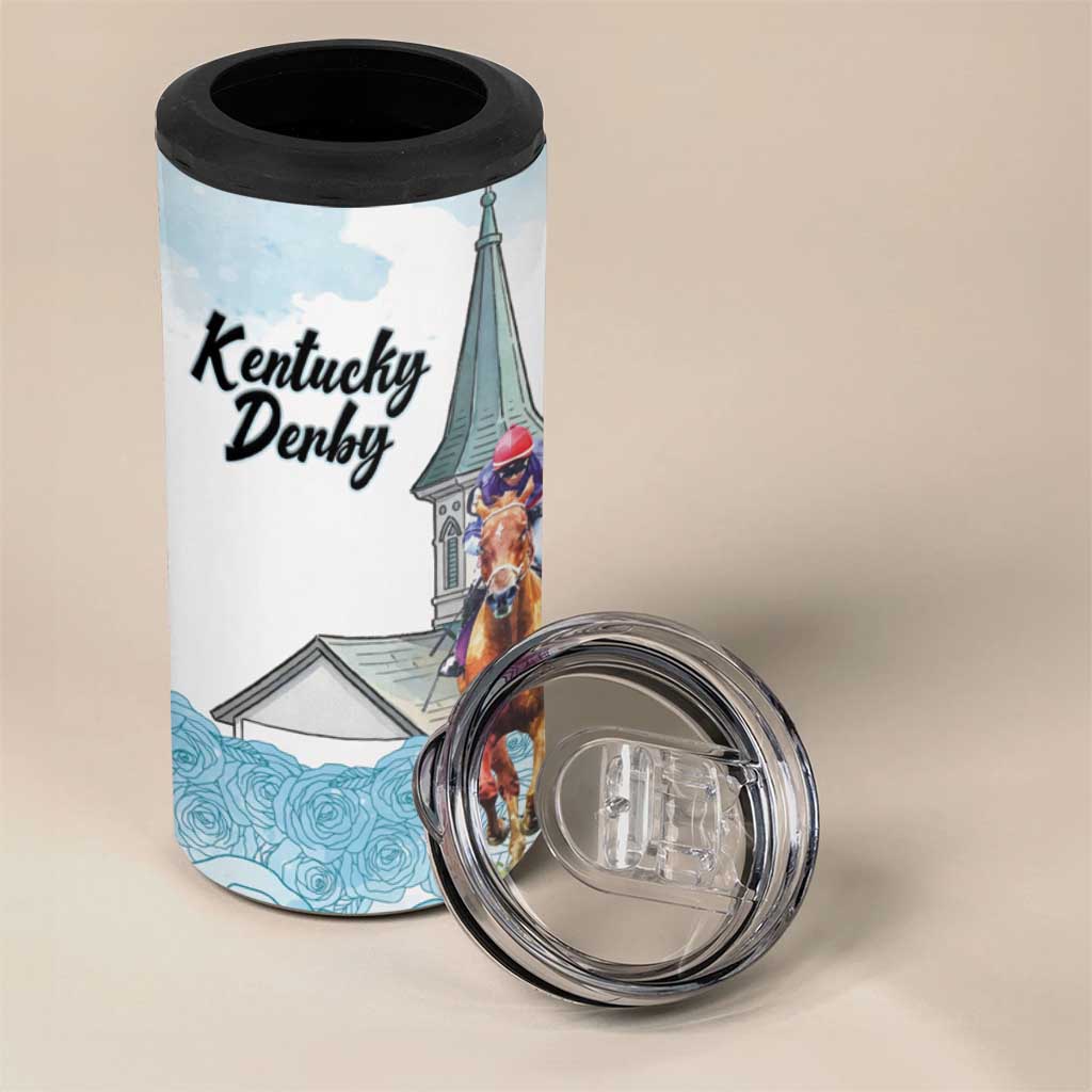 Kentucky Horse Racing Personalized 4 in 1 Can Cooler Tumbler Churchill Downs Roses Pastel Blue