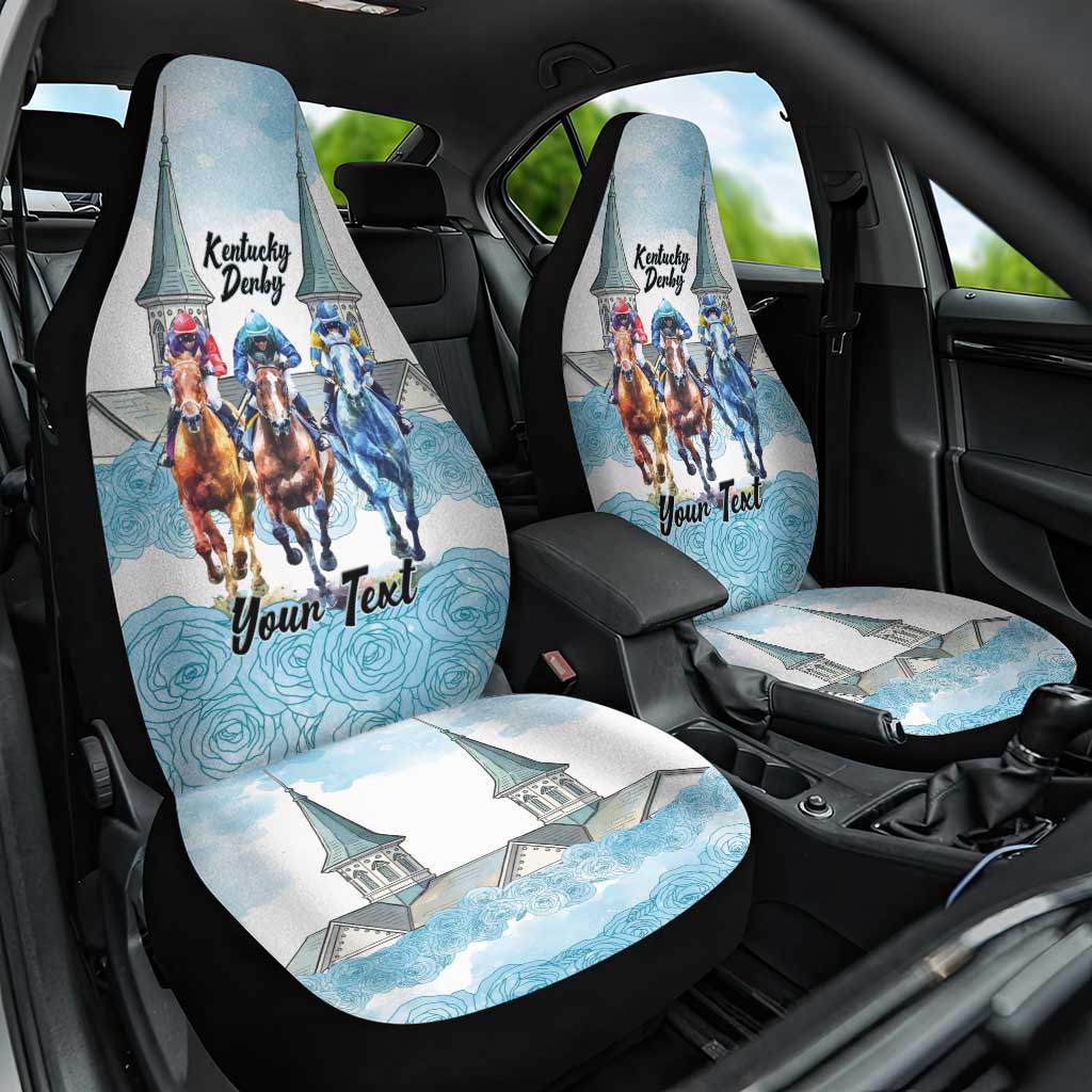 Kentucky Horse Racing Personalized Car Seat Cover Churchill Downs Roses Pastel Blue