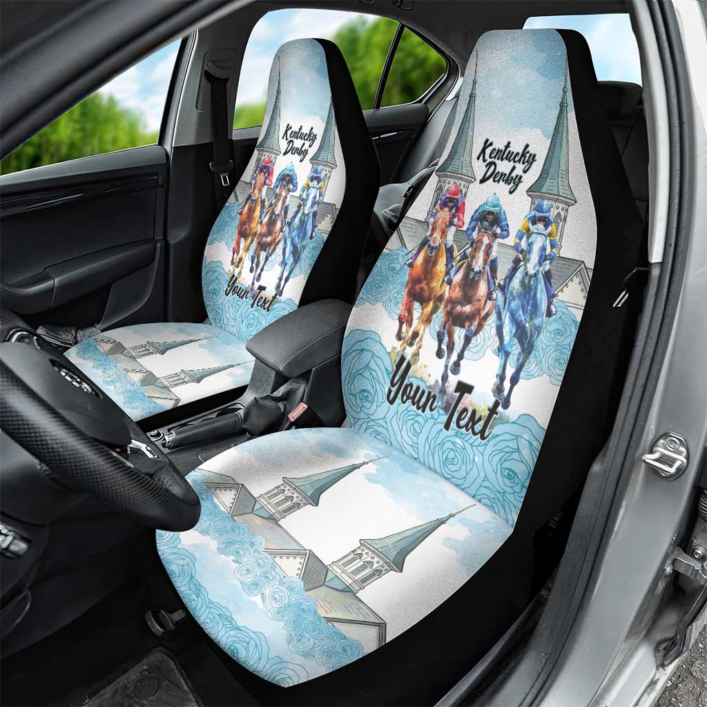 Kentucky Horse Racing Personalized Car Seat Cover Churchill Downs Roses Pastel Blue