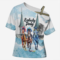 Kentucky Horse Racing Personalized Cross Shoulder Shirt Churchill Downs Roses Pastel Blue