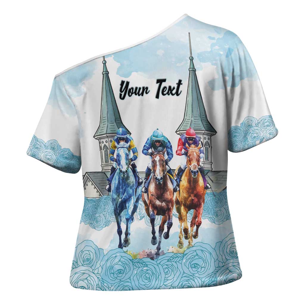 Kentucky Horse Racing Personalized Cross Shoulder Shirt Churchill Downs Roses Pastel Blue